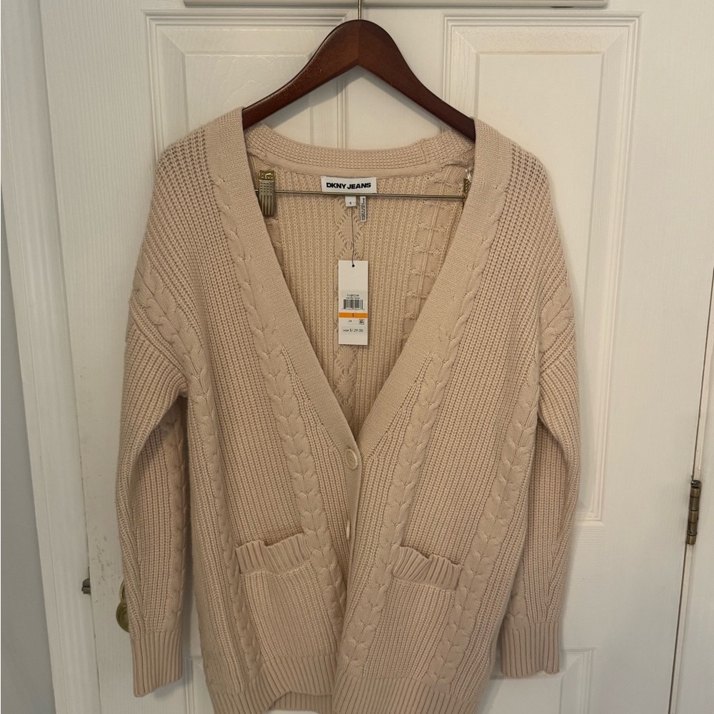 Women's DKNY JEANS Beige Cable Knit Cardigan
